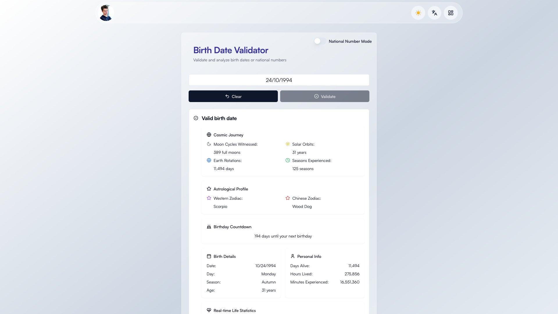 Birth Date Analyzer - Interactive Age Calculator project preview