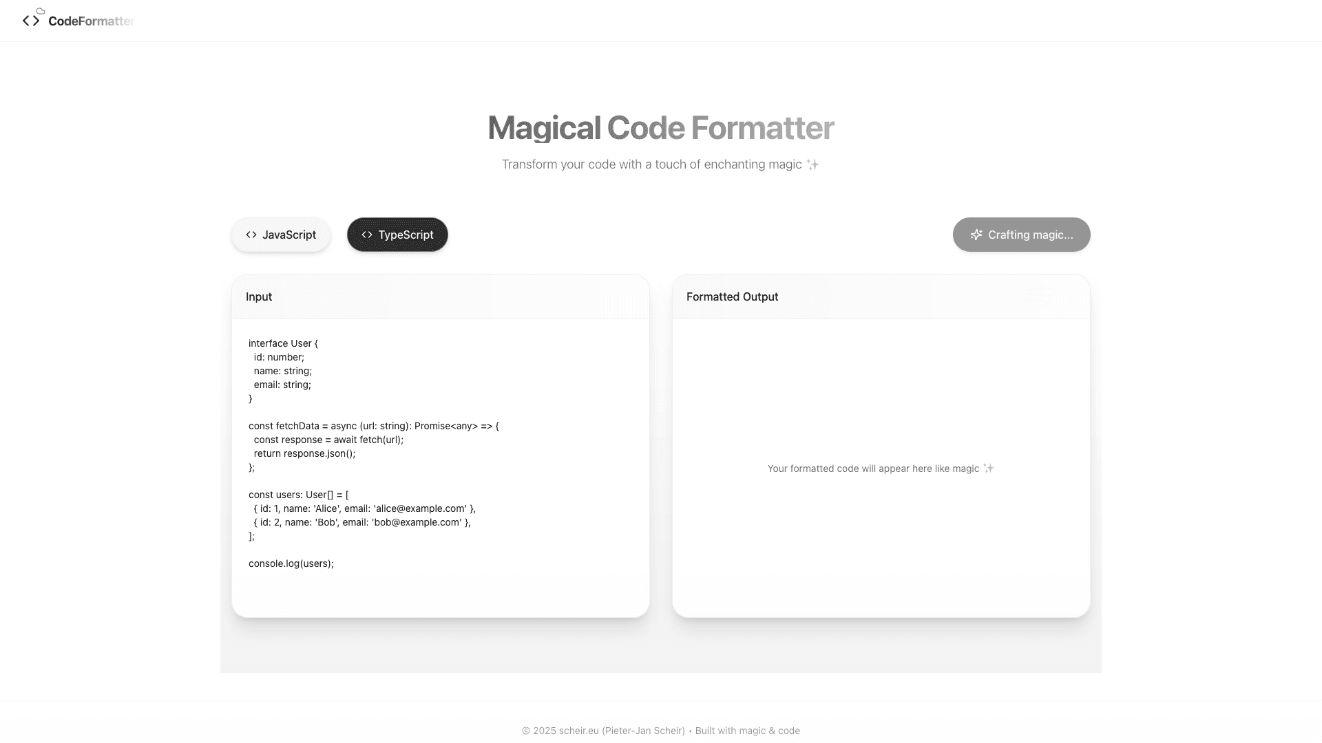 Magical Code Formatter project preview
